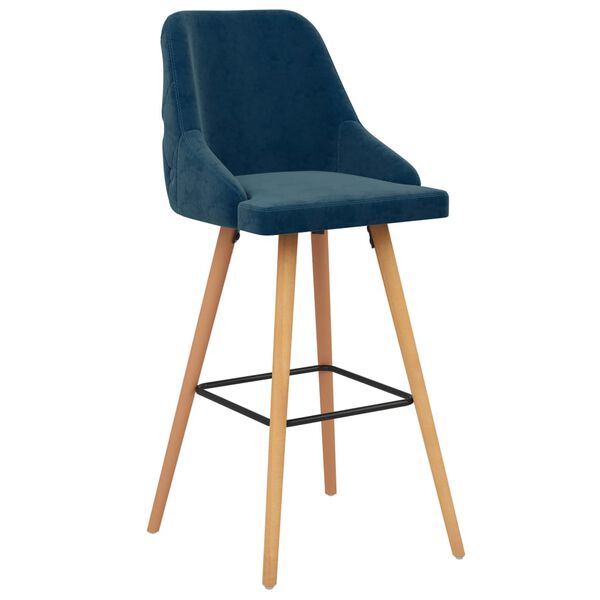 vidaXL Bar Chair Set of 2 Blue Velvet (100% polyester), solid beech wood