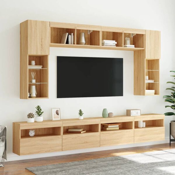vidaXL TV Wall Cabinet Set Sonoma Oak Engineered wood, Glass Large