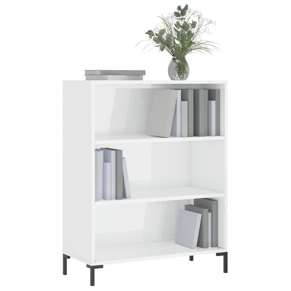 vidaXL Bookcase High gloss white Engineered wood, metal Medium Bookcase