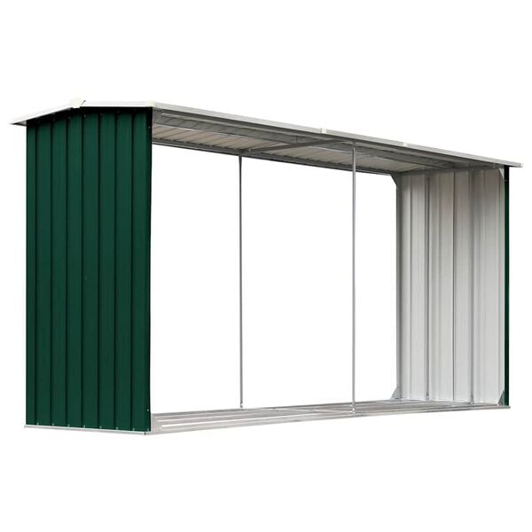 vidaXL Garden Log Storage Shed Galvanized Steel 129.9"x36.2"x60.2" Green
