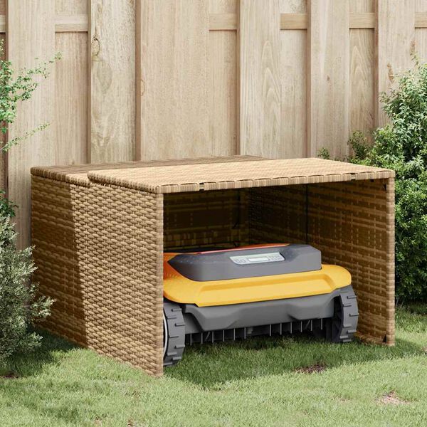 vidaXL Robot Mower Garage Beige PE rattan Small Durable