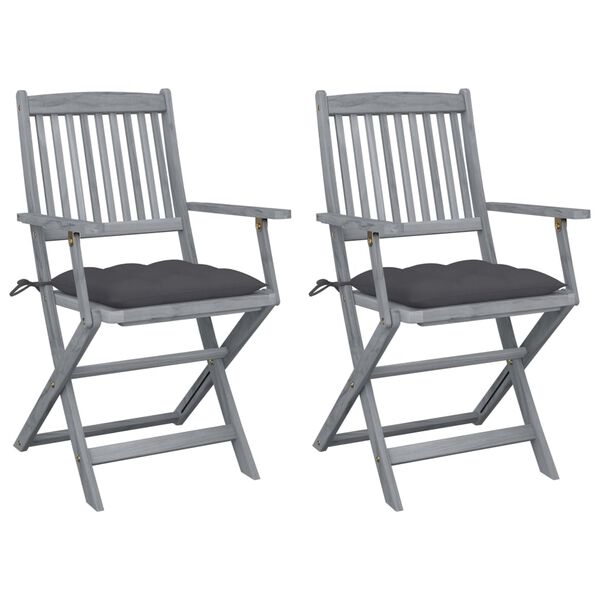 vidaXL Folding Patio Chairs 2 pcs with Cushions Solid Acacia Wood (46333+314860)