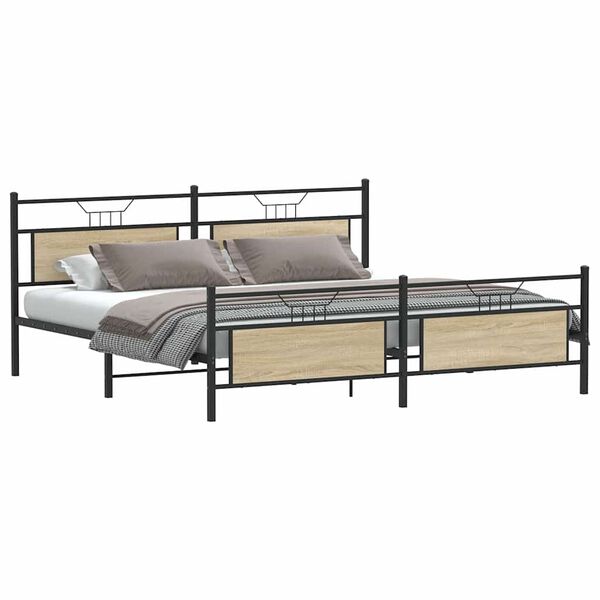 vidaXL Bed Frame Sonoma oak Steel, Engineered Wood Double bed size