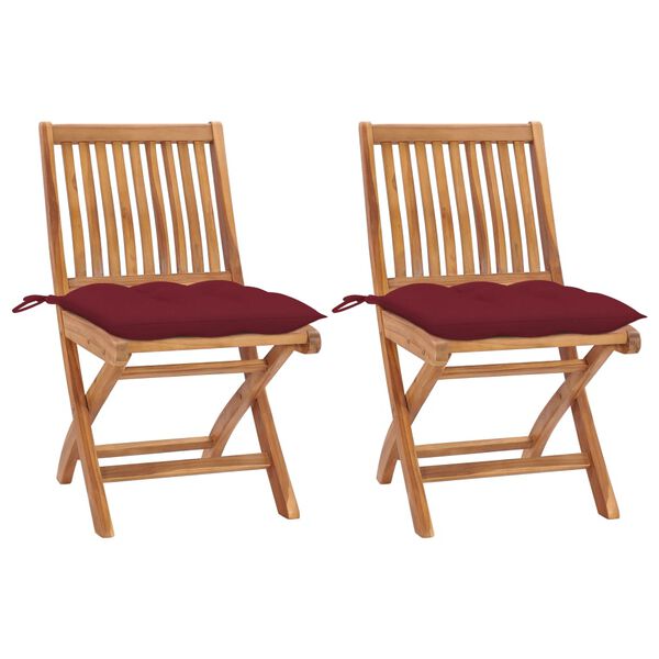 vidaXL Patio Chair Set of 2 Wine Red, Natural Teak Teak wood, Polyester
