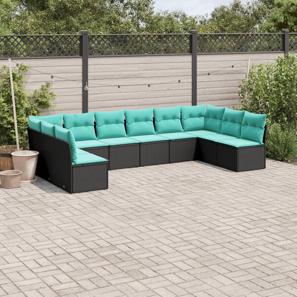 vidaXL Garden Sofa Set Black PE Rattan Large Adjustable Feet