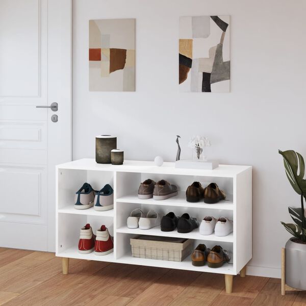 vidaXL Shoe Cabinet High gloss white Engineered wood, solid eucalyptus wood