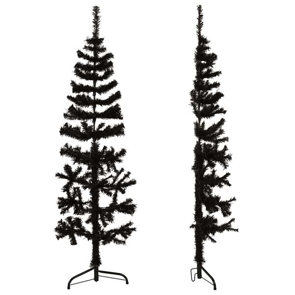 vidaXL Artificial Half Christmas Tree Black PVC, Steel