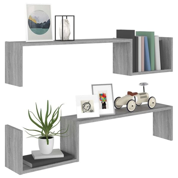 vidaXL Wall Shelf Set of 2 Grey Sonoma Engineered Wood Standard