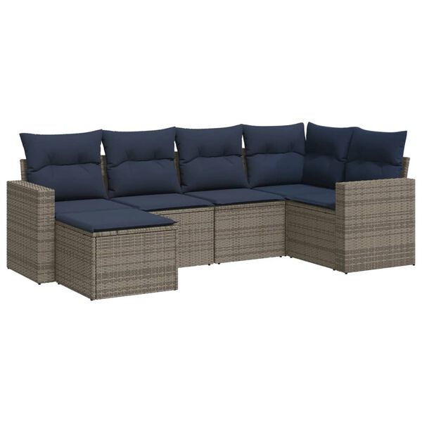 vidaXL 6 Piece Patio Sofa Set with Cushions Gray Poly Rattan