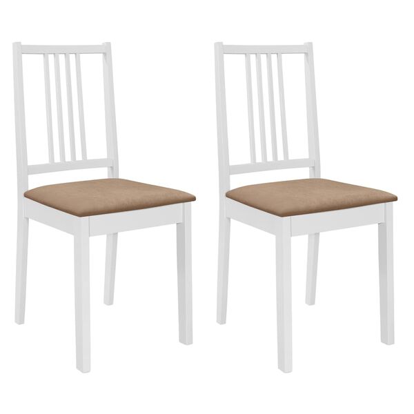 vidaXL Dining Chair Set of 2 White and cream Solid wood and polyester