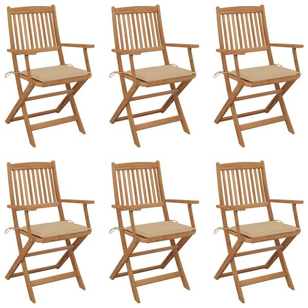 vidaXL Garden Chair Set of 6 Brown Solid Acacia Wood Standard Foldable