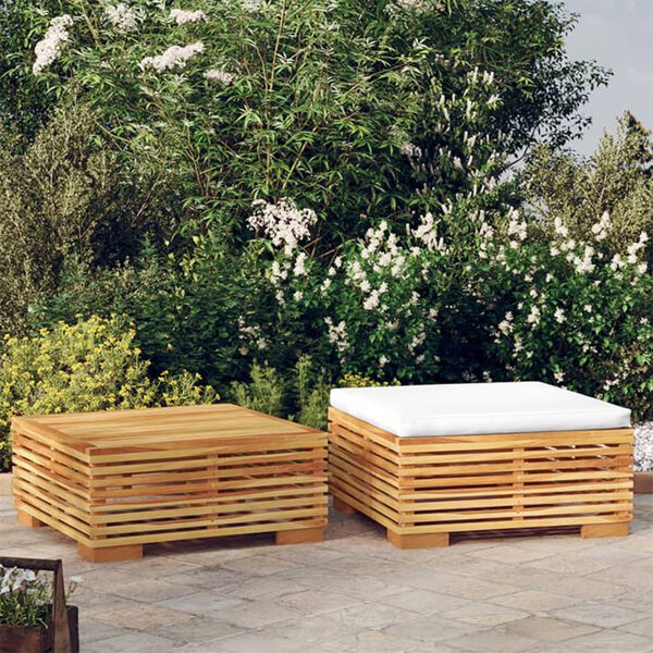 vidaXL Garden Lounge Set Cream Solid teak wood, polyester Medium