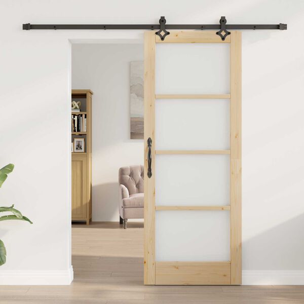 vidaXL Sliding Door Natural 30.71 x 79.53 in Solid Pine Wood and Glass
