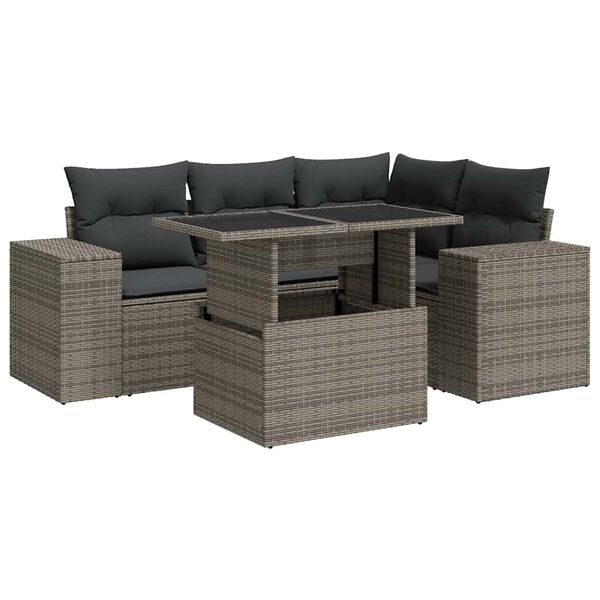 vidaXL Garden Sofa Set Grey PE rattan, powder-coated steel, tempered glass