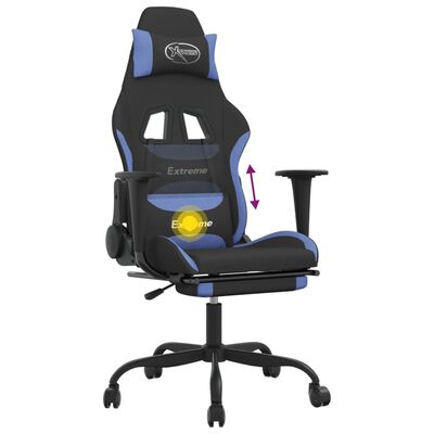 vidaXL Massage Gaming Chair with Footrest Black and Blue Fabric
