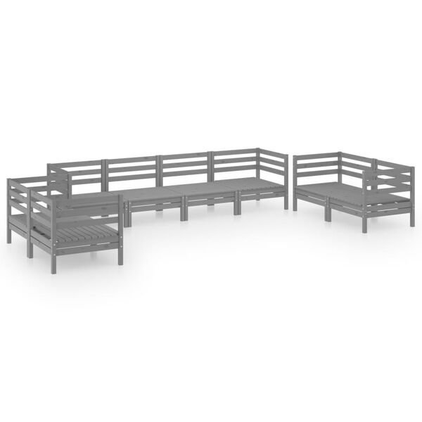 vidaXL 8 Piece Patio Lounge Set Gray Solid Pinewood