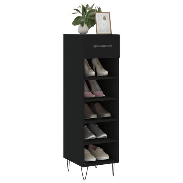 vidaXL Shoe Cabinet Black Engineered wood, iron, aluminum alloy Medium
