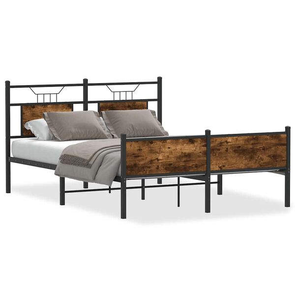 vidaXL Bed Frame Smoked Oak Engineered Wood and Steel Full Bed Frame