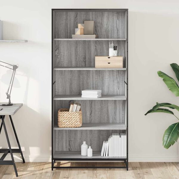 vidaXL Bookcase Grey Sonoma Engineered Wood Tall Bookcase Rectangular