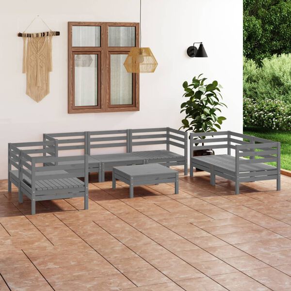 vidaXL Garden Lounge Set Grey Solid Pine Wood 8 Piece Set Modular