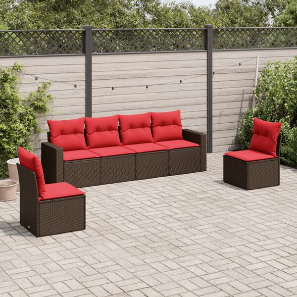 vidaXL 6 Piece Patio Sofa Set with Cushions Brown Poly Rattan
