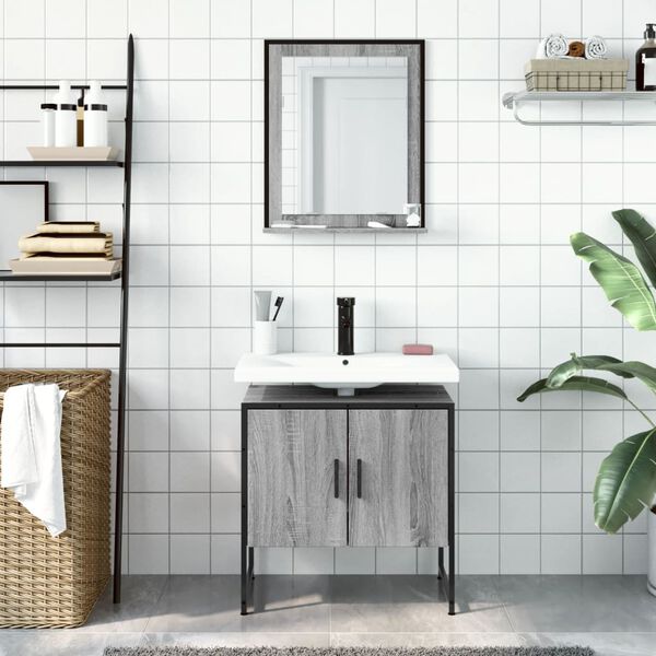 vidaXL Bathroom Cabinet Set Grey Sonoma