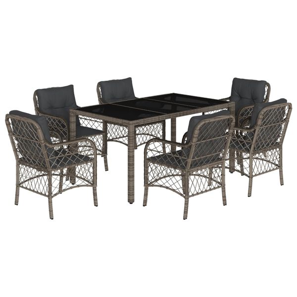 vidaXL Garden Dining Set Grey PE rattan 7 Piece Set