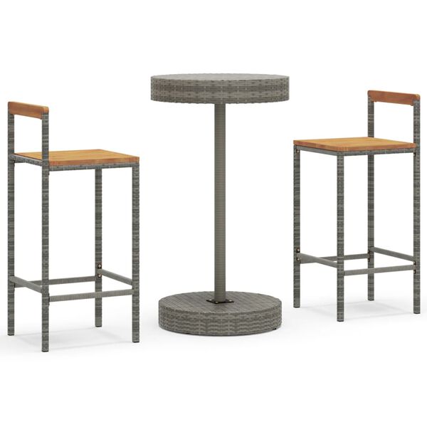 vidaXL Garden Bar Set Grey PE rattan, powder-coated steel, solid acacia wood