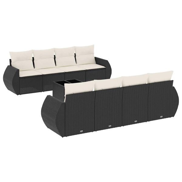 vidaXL Garden Sofa Set Black and Cream White PE rattan 98.4 in