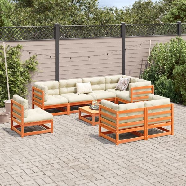 vidaXL Garden Sofa Set Wax Brown Solid Pine Wood 9 Piece Set Modular