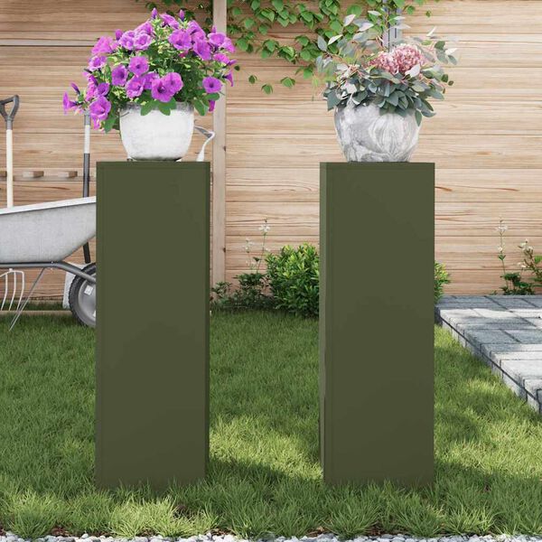vidaXL Plant Stand 2 pcs Olive green 9.45 x 9.45 x 29.53 in Steel