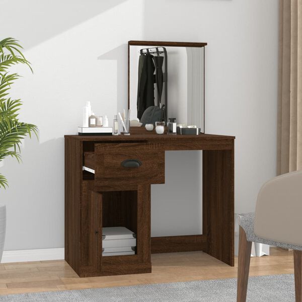 vidaXL Dressing Table Brown Oak Engineered Wood, Acrylic Dressing Table