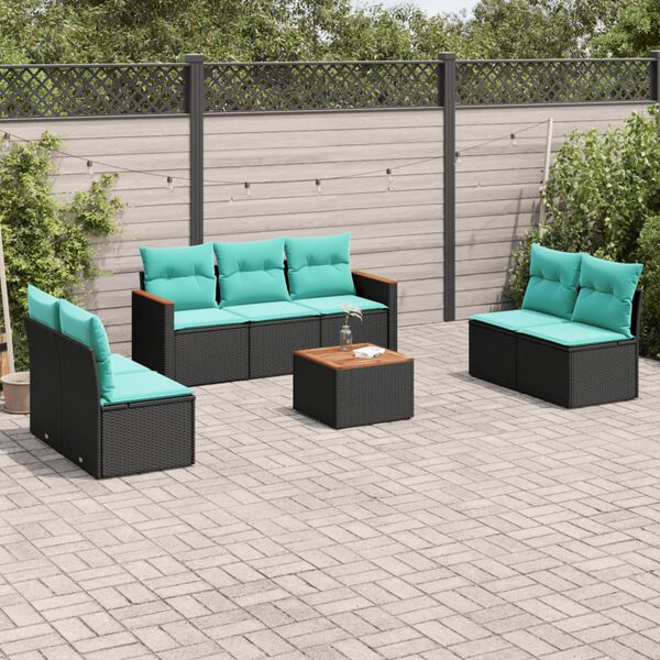 vidaXL 8 Piece Garden Sofa Set with Cushions Black Poly Rattan