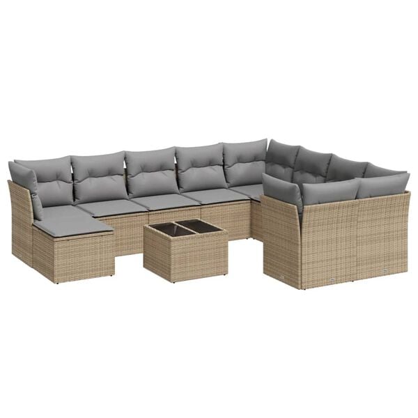 vidaXL Garden Sofa Set Beige Poly Rattan Large Modular Garden Sofa Set