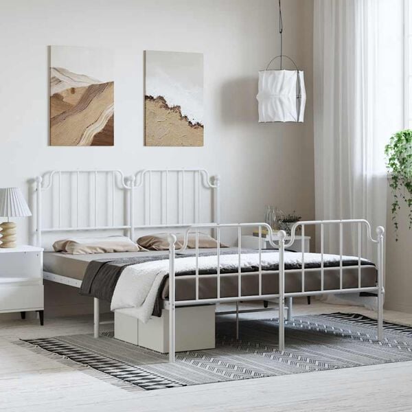 vidaXL Bed Frame White Powder-Coated Steel 53.1 x 74.8 in Bed Frame