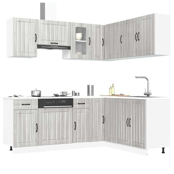 vidaXL Kitchen Cabinet Set Gray Sonoma Engineered wood and glass Large