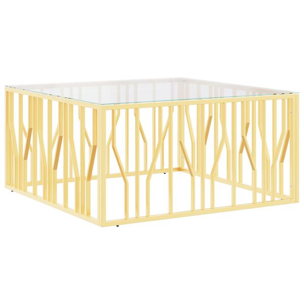 vidaXL Coffee Table Gold Stainless Steel, Tempered Glass Modern