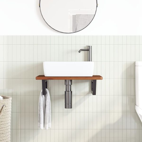vidaXL Basin Shelf Wall Mounted Steel and Solid Wood Oak