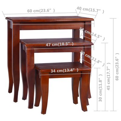 vidaXL Side Tables 3 pcs Classical Brown Solid Mahogany Wood