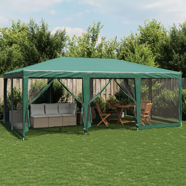 vidaXL Party Tent with 10 Mesh Sidewalls Green 19.7x13.1' HDPE
