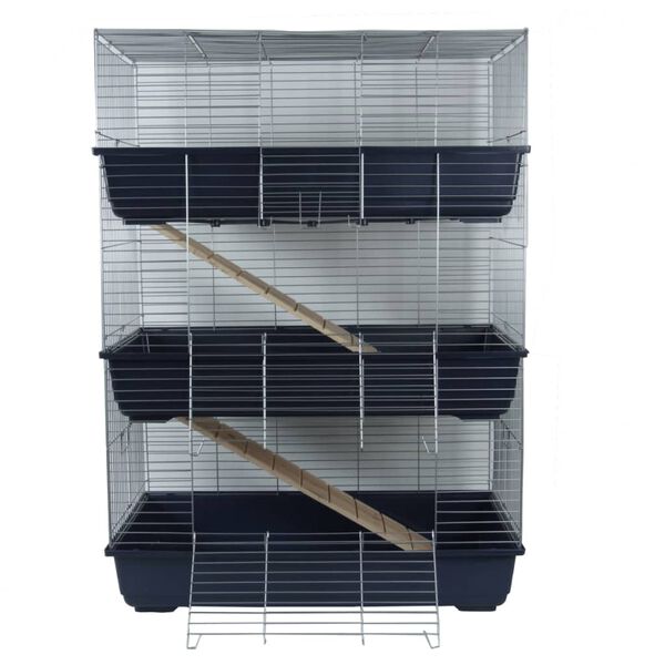 @Pet Rabbit Hutch Blue Metal bars, plastic trays, wooden ladders