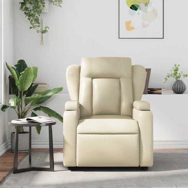 vidaXL Massage Recliner Chair Cream Faux leather, metal, plywood One size