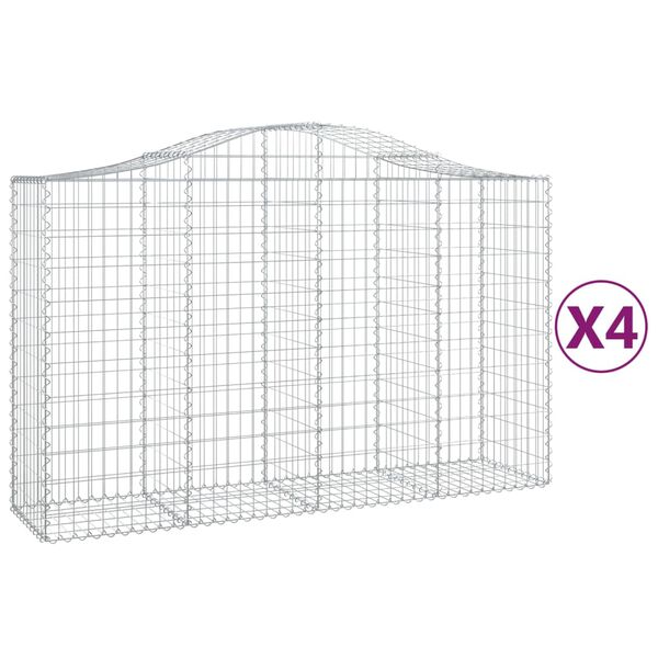vidaXL Gabion Basket Set of 4 Silver Galvanized Iron Large Durable