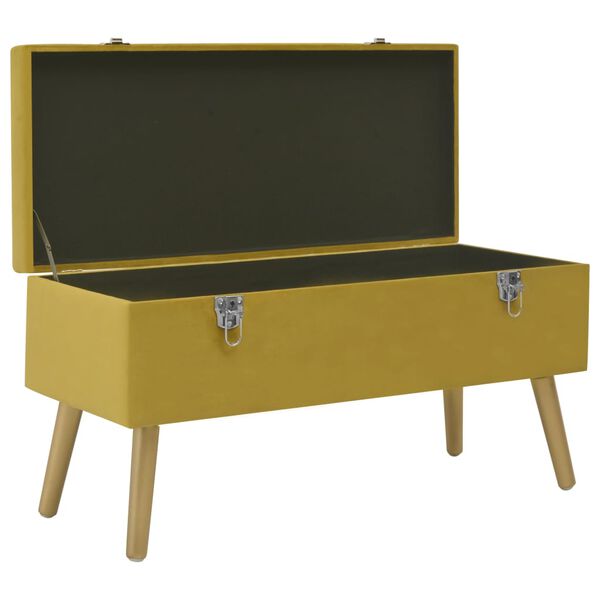 vidaXL Bench Mustard Yellow and Gold Velvet, Solid Pine Wood Medium
