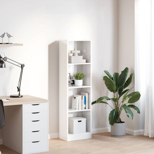 vidaXL Bookcase High Gloss White Engineered Wood 15.7 x 9.4 x 56.3 in