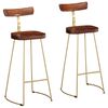 vidaXL Bar Stool Set of 2 Brown and Gold Solid Mango Wood, Iron Standard