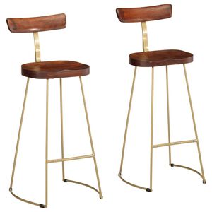 vidaXL Bar Stool Set of 2 Brown and Gold Solid Mango Wood, Iron Standard