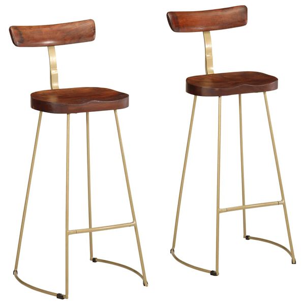 vidaXL Bar Stool Set of 2 Brown and Gold Solid Mango Wood, Iron Standard
