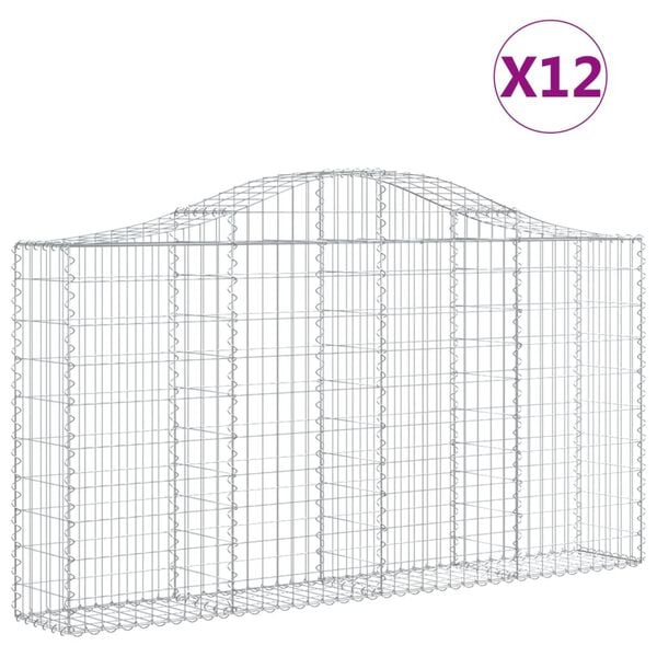 vidaXL Gabion Basket Set of 12 Silver Galvanized iron Large