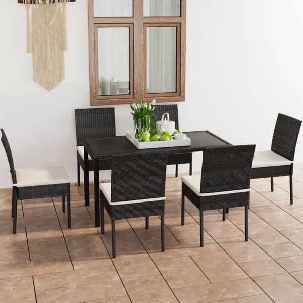 vidaXL Dining Set Black Poly rattan, powder-coated steel, glass
